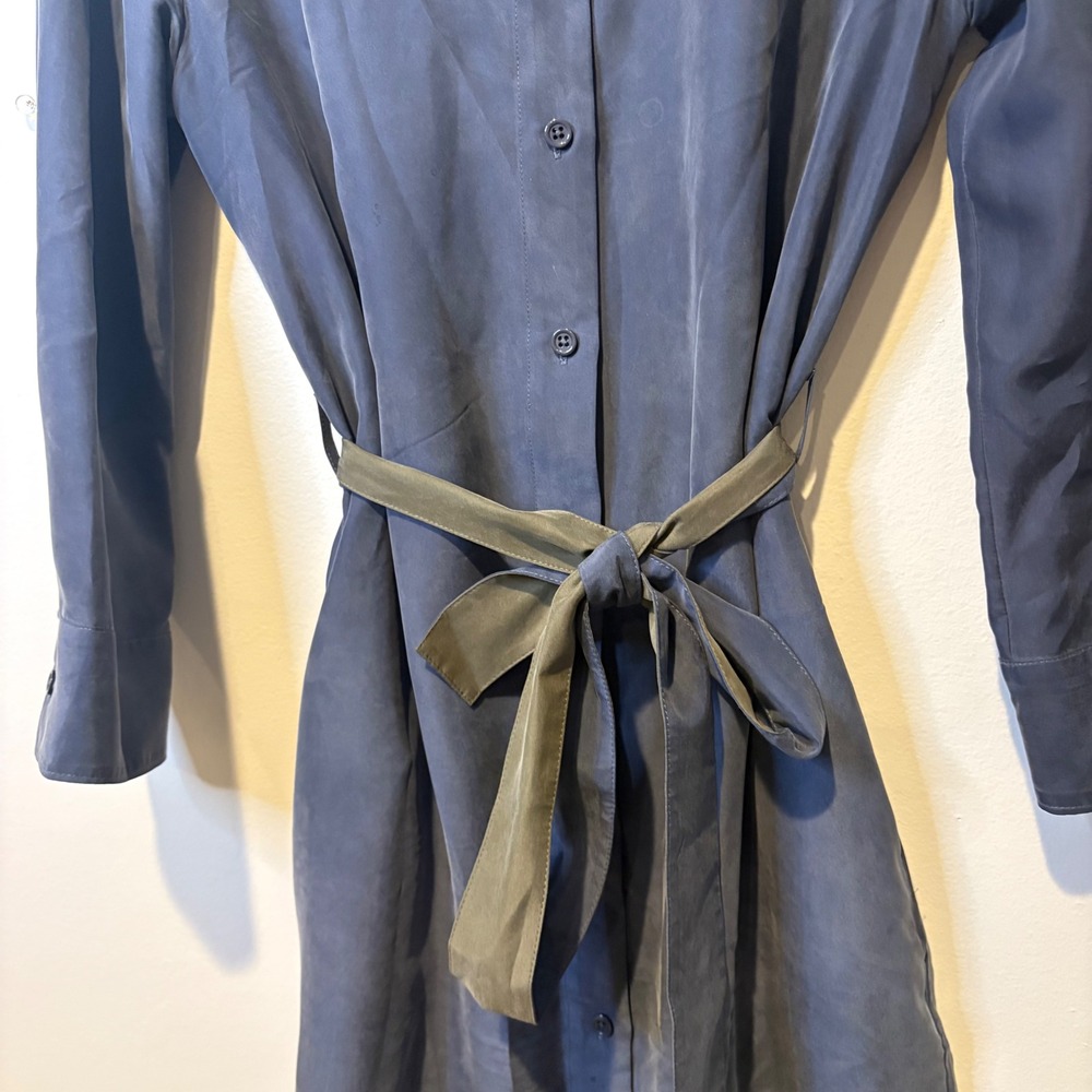 Emporio Armani 100% Silk Womens Shirt Dress Sz 36 Blue Green Button Front Belted - Picture 4 of 11